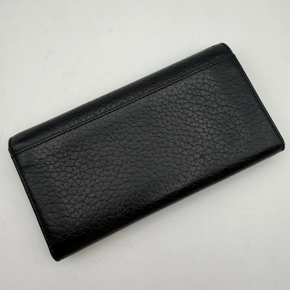 Kate Spade New York Black Pebbled Leather Flap Continental Long Wallet Gold Logo